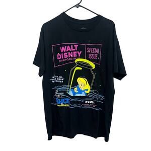 Disney Alice in Wonderland Black Graphic Tee L Cartoon Y2K Gothic Streetwear
